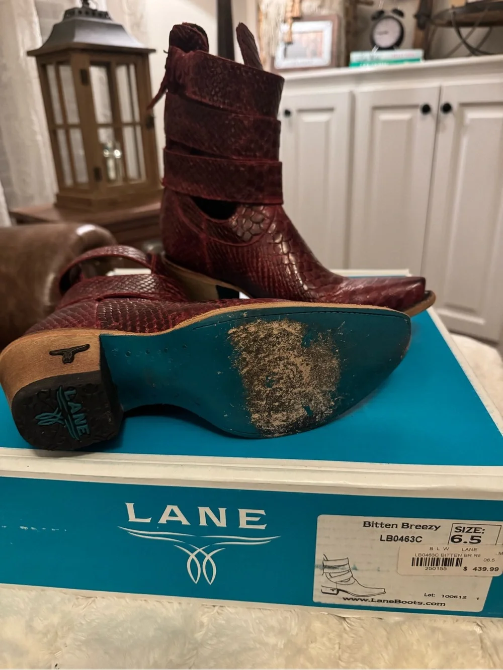 Lane Burgundy Textured Leather Heeled Ankle Boots - Picture 3 of 4